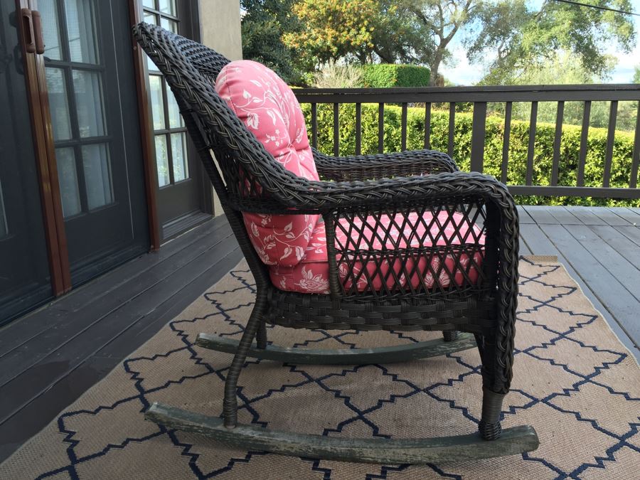 Outdoor Patio Furniture Faux Wicker Rocking Chair And Round Side Table With Storage [Photo 5]