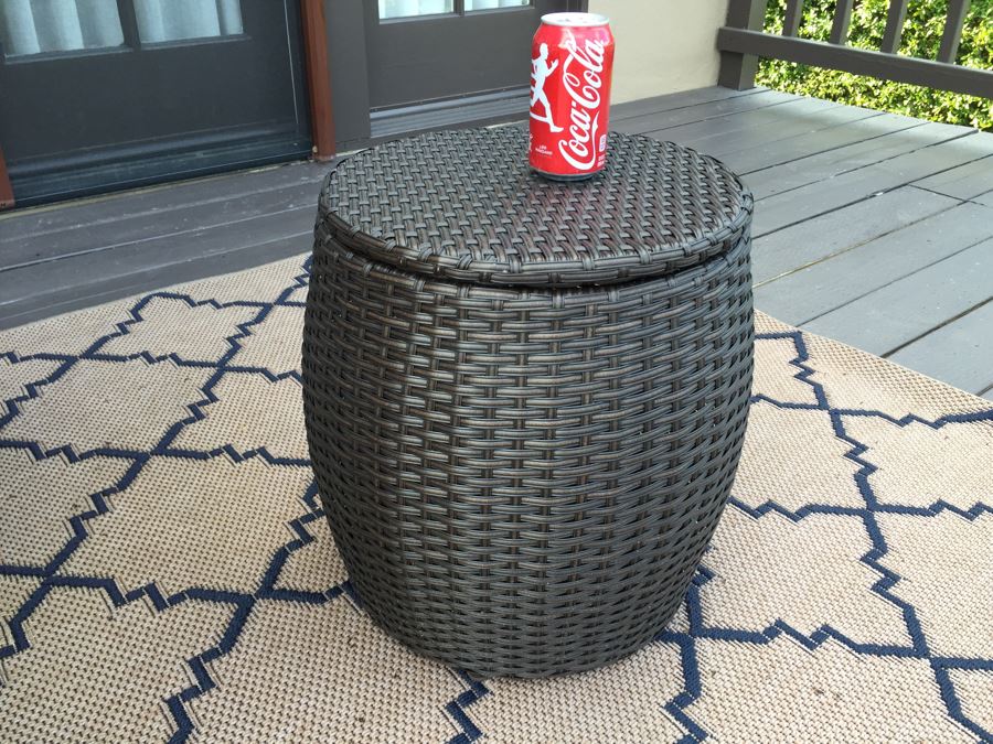 Outdoor Patio Furniture Faux Wicker Rocking Chair And Round Side Table With Storage [Photo 2]