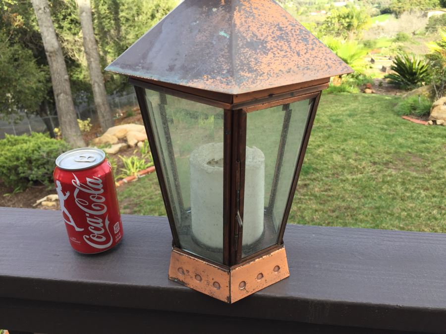 Contemporary Battery Powered Copper And Glass Outdoor Lantern Light [Photo 5]