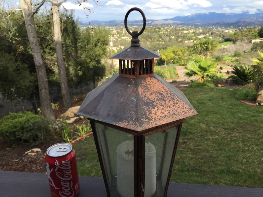 Contemporary Battery Powered Copper And Glass Outdoor Lantern Light [Photo 4]
