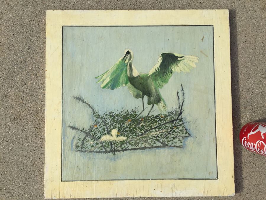 Snowy Egret Painting On Board