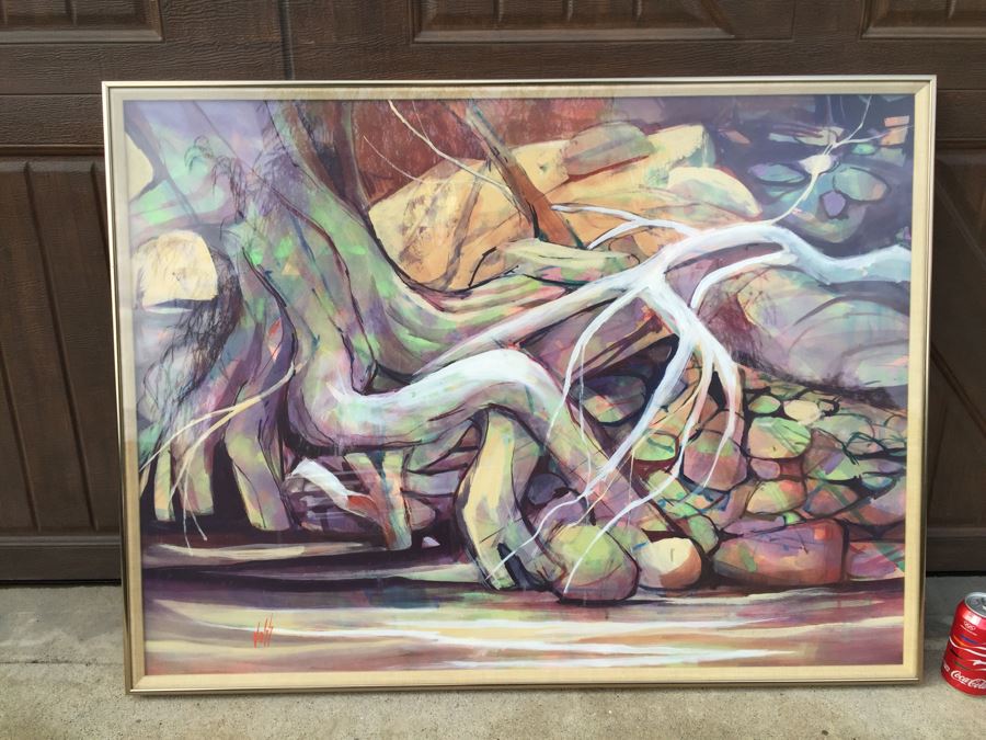 Original Painting Of Sycamore Tree Roots Signed VOSS