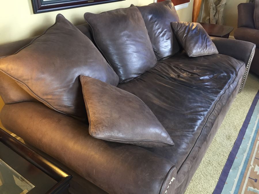 Beautiful Leather Sofa With Brass Studs In Coffee Color [Photo 8]