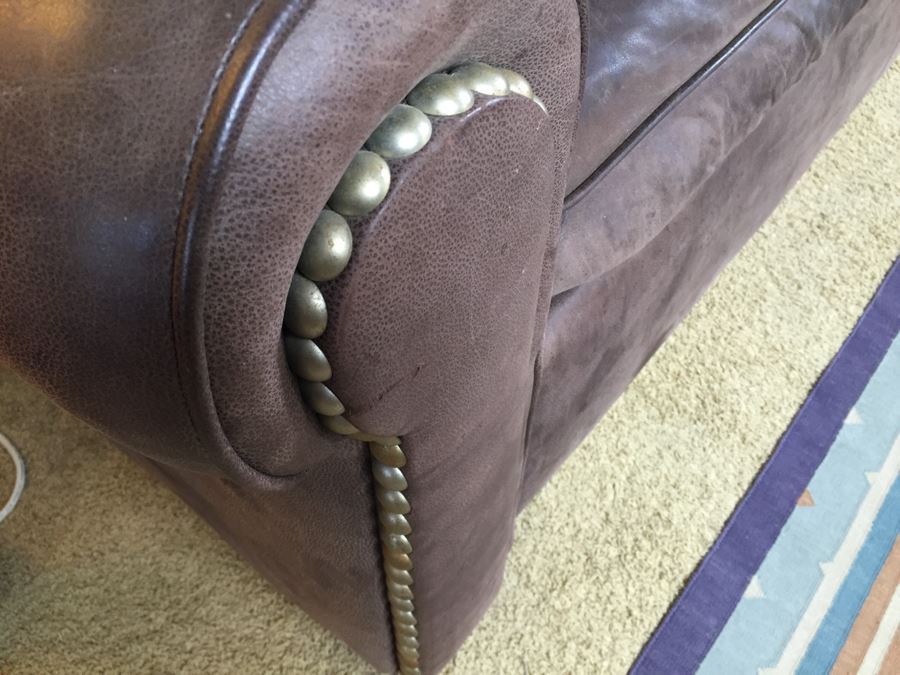 Beautiful Leather Sofa With Brass Studs In Coffee Color [Photo 7]