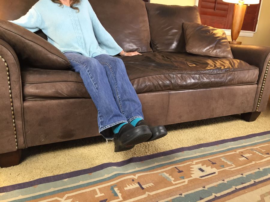 Beautiful Leather Sofa With Brass Studs In Coffee Color [Photo 3]