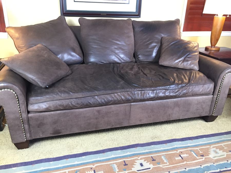 Beautiful Leather Sofa With Brass Studs In Coffee Color [Photo 9]