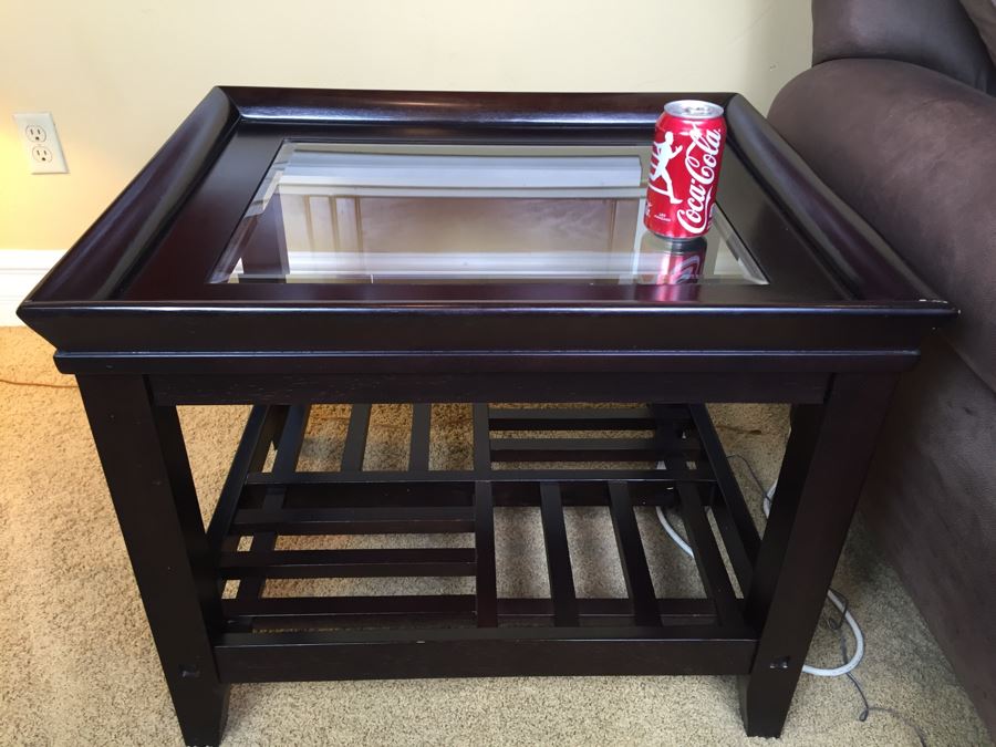 Klaussner Case Goods Wood And Glass Side Table [Photo 4]