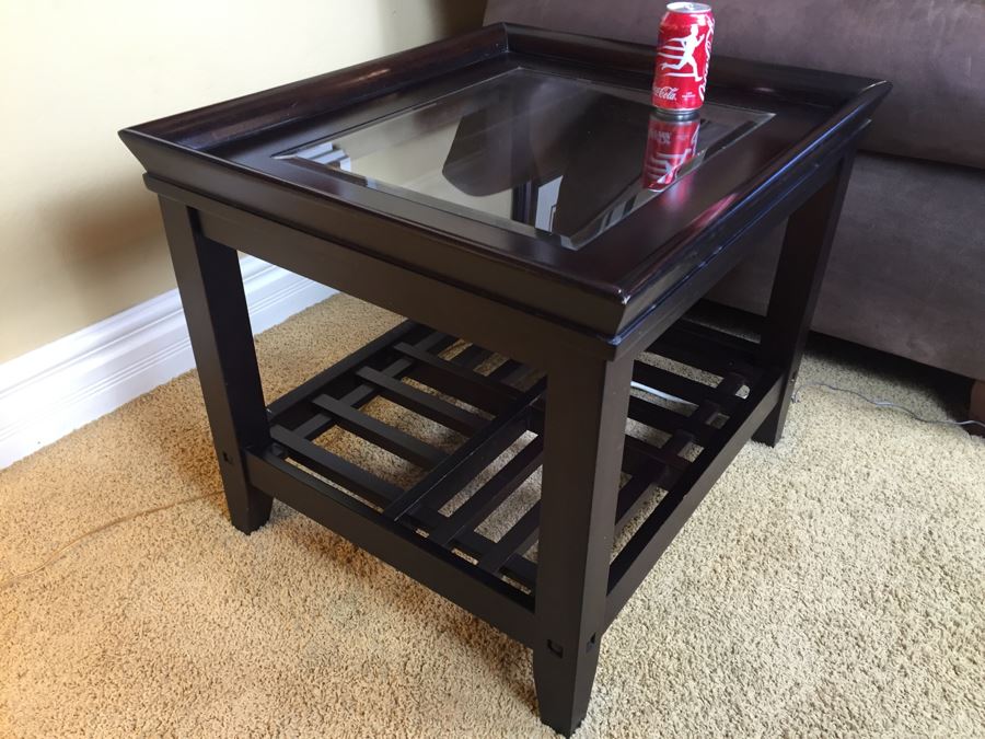Klaussner Case Goods Wood And Glass Side Table [Photo 2]