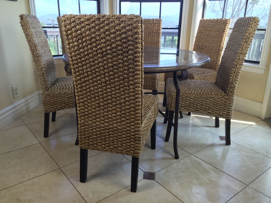 Round Kitchen Table With Six Woven Fiber Rope Chairs [Photo 4]