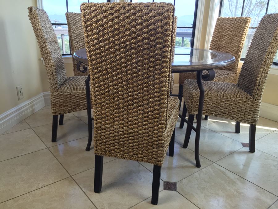 Round Kitchen Table With Six Woven Fiber Rope Chairs [Photo 5]