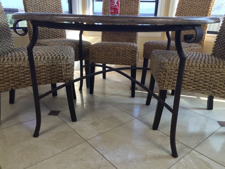 Round Kitchen Table With Six Woven Fiber Rope Chairs [Photo 6]