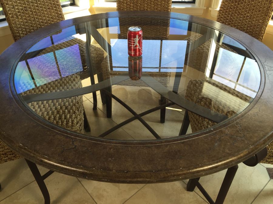 Round Kitchen Table With Six Woven Fiber Rope Chairs [Photo 8]