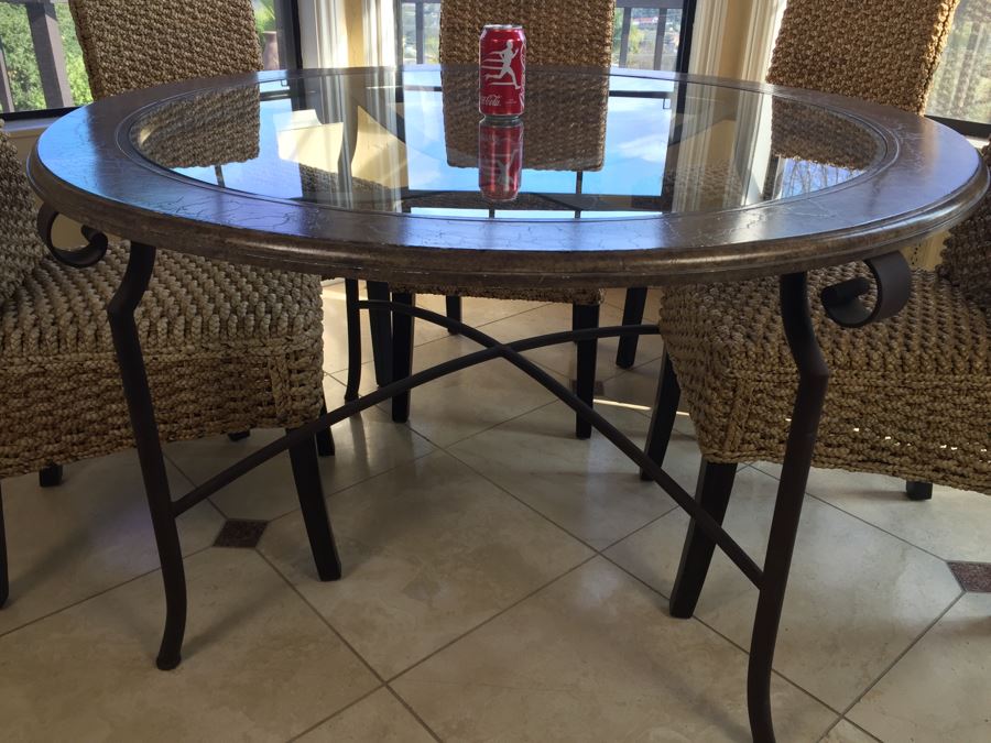 Round Kitchen Table With Six Woven Fiber Rope Chairs [Photo 7]