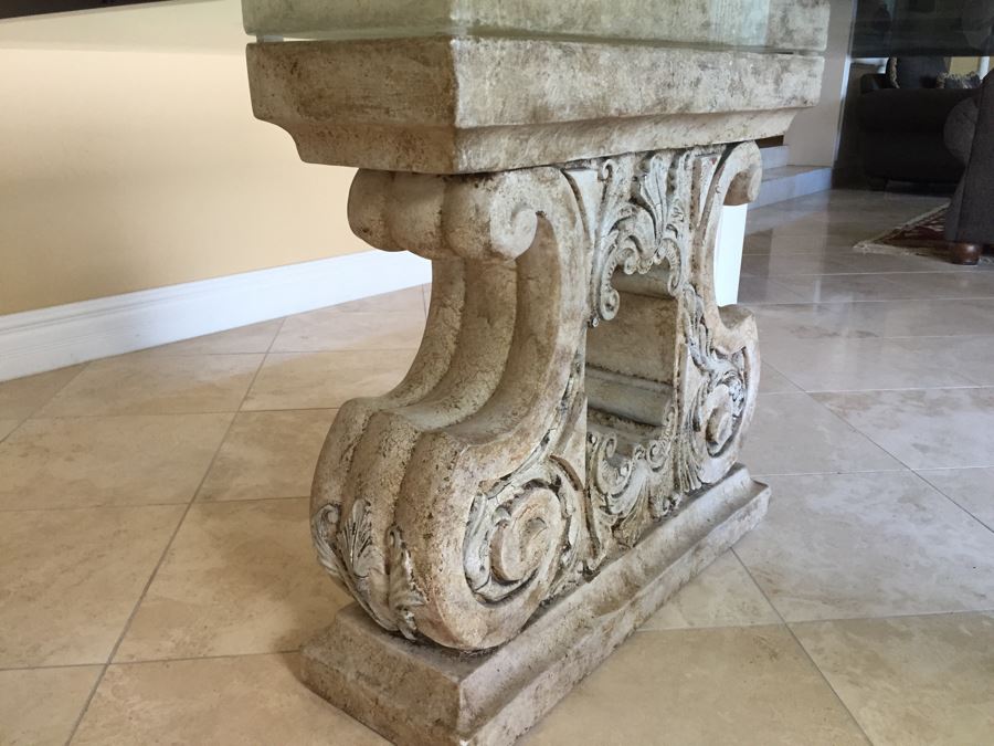 Glass Top Dining Table With Architectural Motif Bases [Photo 3]