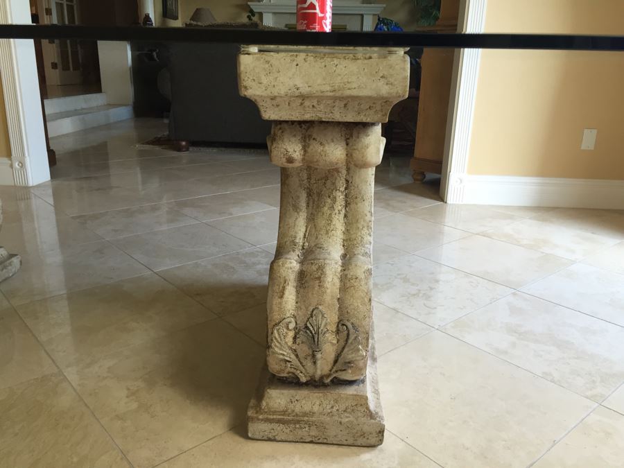 Glass Top Dining Table With Architectural Motif Bases [Photo 8]