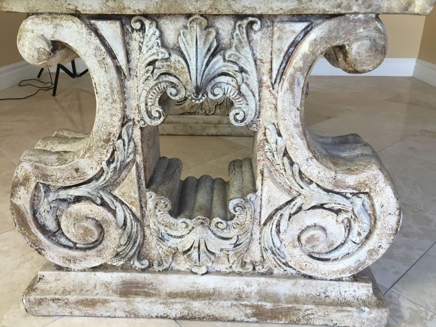 Glass Top Dining Table With Architectural Motif Bases [Photo 4]