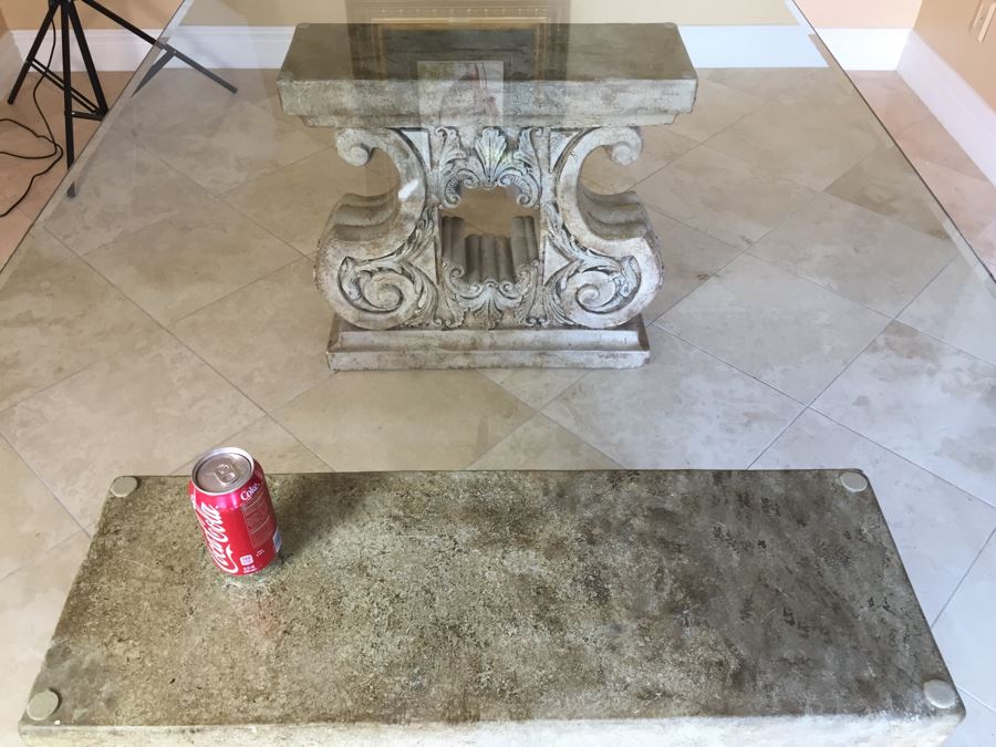 Glass Top Dining Table With Architectural Motif Bases [Photo 6]