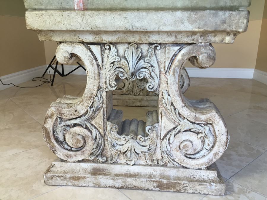 Glass Top Dining Table With Architectural Motif Bases [Photo 5]