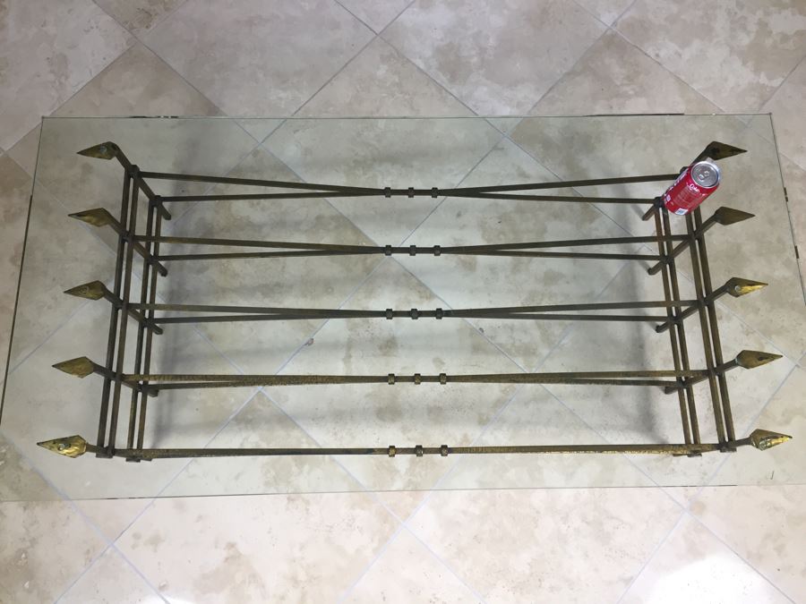 Nice Gilded Metal Coffee Table With Glass Top [Photo 2]