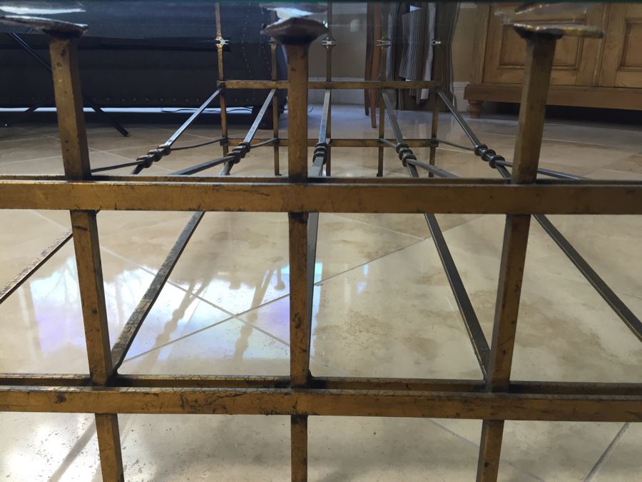 Nice Gilded Metal Coffee Table With Glass Top [Photo 9]