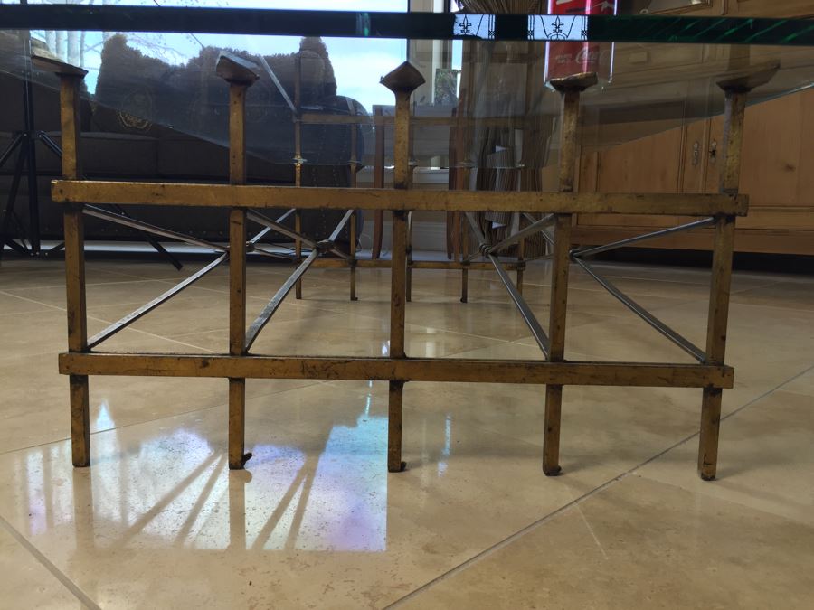 Nice Gilded Metal Coffee Table With Glass Top [Photo 8]
