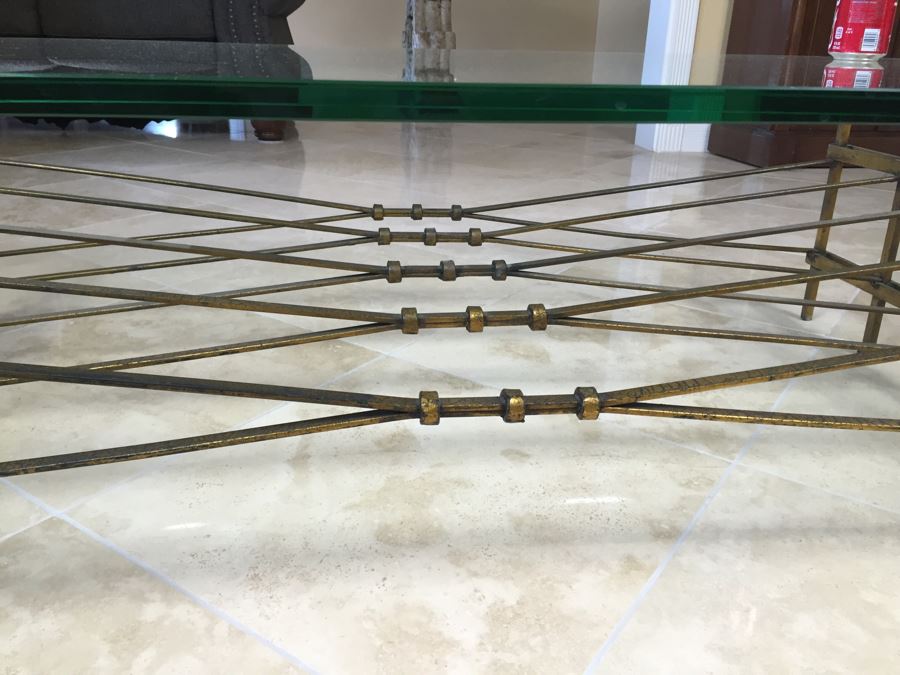 Nice Gilded Metal Coffee Table With Glass Top [Photo 5]