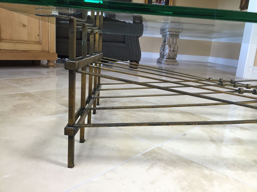 Nice Gilded Metal Coffee Table With Glass Top [Photo 4]