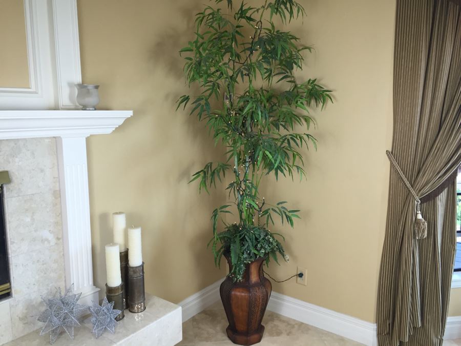 Large Indoor Lighted Faux Bamboo Plant With Pot