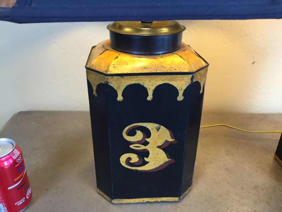 Nice Pair Of Painted Metal Table Lamps With Numbers Two And Three Cloth Covered Cords [Photo 4]