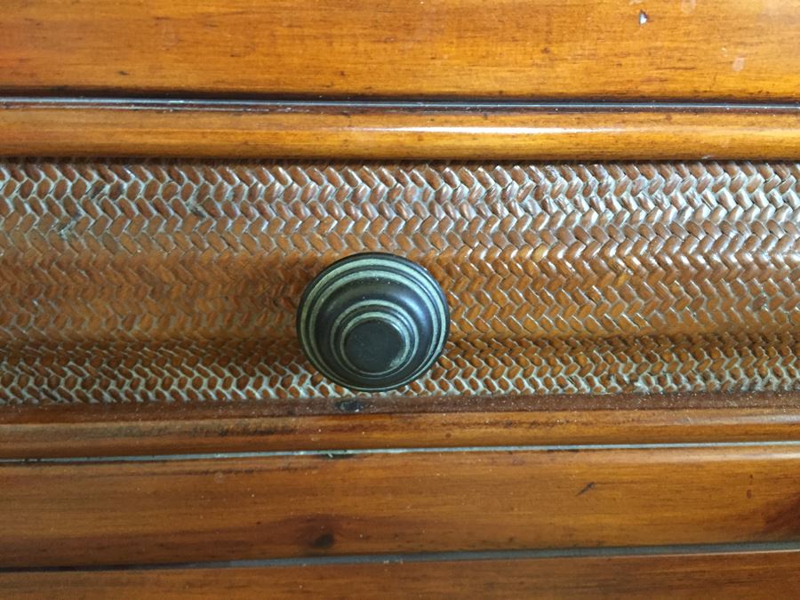 PAIR Of Sturdy Wooden Nightstands With Tropical Motif And Pullout Tray [Photo 8]