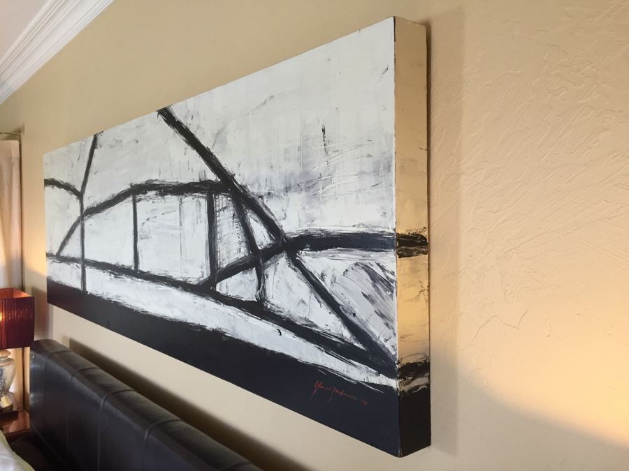 LARGE Original Signed Modernist Black And White Painting On Board By Yuri Zatarain [Photo 10]