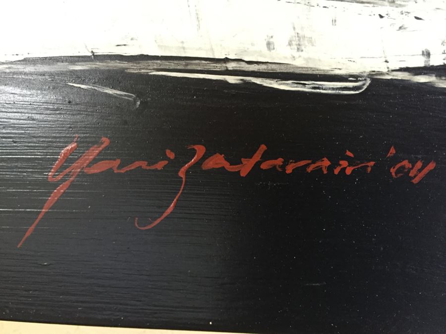 LARGE Original Signed Modernist Black And White Painting On Board By Yuri Zatarain [Photo 8]