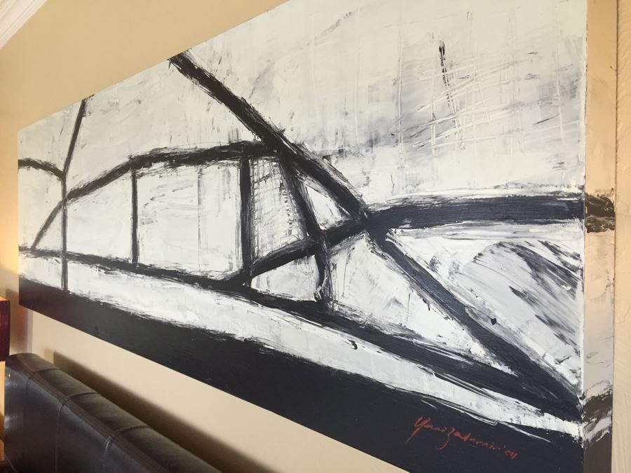LARGE Original Signed Modernist Black And White Painting On Board By Yuri Zatarain [Photo 15]