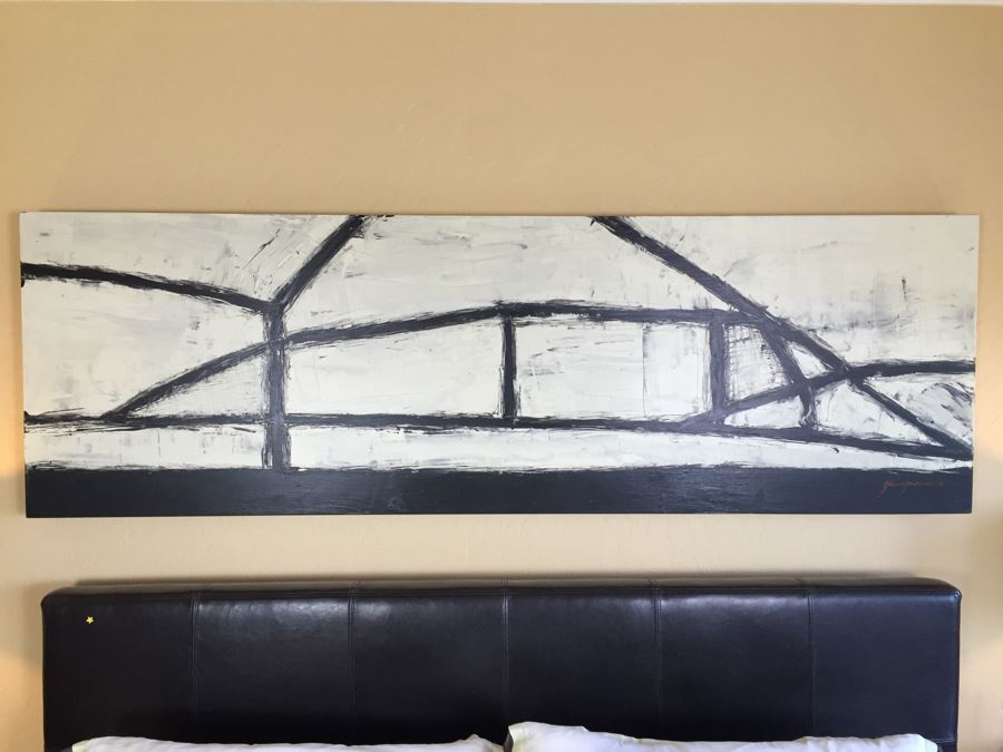 LARGE Original Signed Modernist Black And White Painting On Board By Yuri Zatarain [Photo 4]