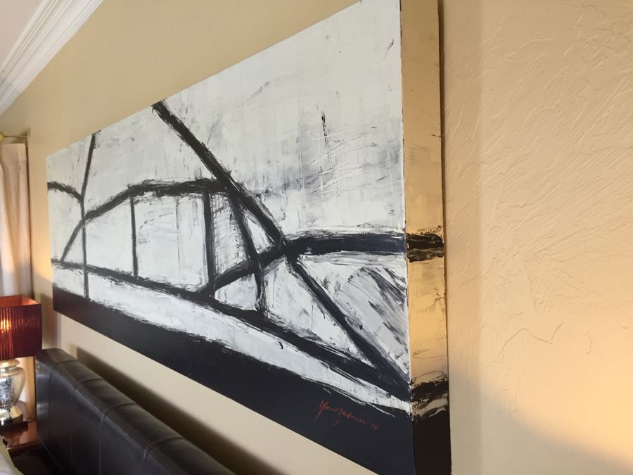 LARGE Original Signed Modernist Black And White Painting On Board By Yuri Zatarain [Photo 2]