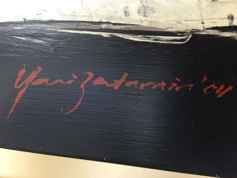 LARGE Original Signed Modernist Black And White Painting On Board By Yuri Zatarain [Photo 9]