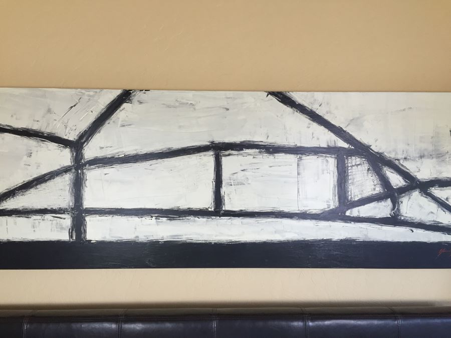 LARGE Original Signed Modernist Black And White Painting On Board By Yuri Zatarain [Photo 6]