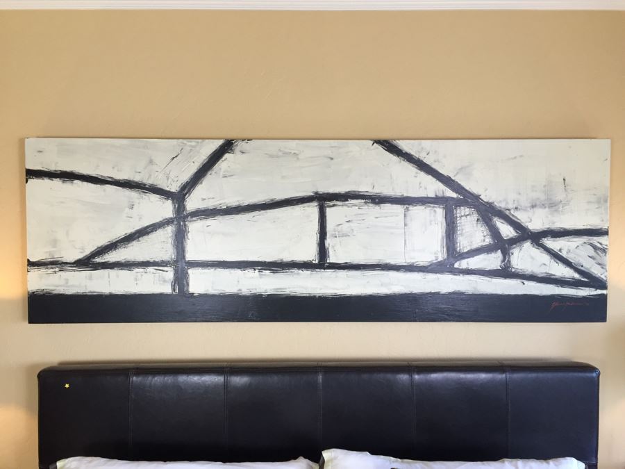 LARGE Original Signed Modernist Black And White Painting On Board By Yuri Zatarain [Photo 1]