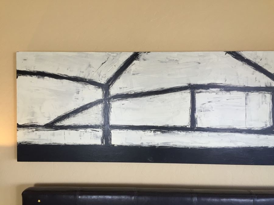 LARGE Original Signed Modernist Black And White Painting On Board By Yuri Zatarain [Photo 5]