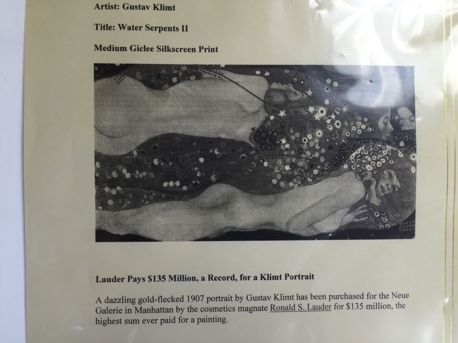 Very Large Nicely Framed Gustav Klimt 'Water Serpents II' Giclee Silkscreen Print Limited Edition 25/100 [Photo 21]