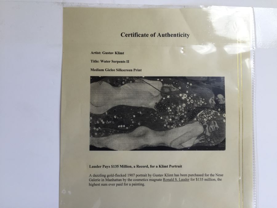 Very Large Nicely Framed Gustav Klimt 'Water Serpents II' Giclee Silkscreen Print Limited Edition 25/100 [Photo 20]