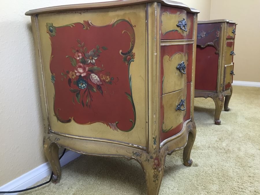 Stunning Vintage Hand Painted Vanity Table By Robert W. Irwin Grand Rapids, MI With Floral Motif [Photo 2]
