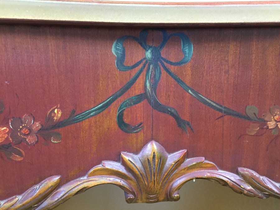 Stunning Vintage Hand Painted Vanity Table By Robert W. Irwin Grand Rapids, MI With Floral Motif [Photo 11]