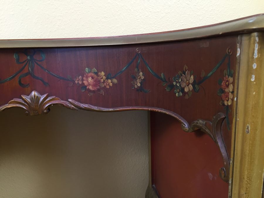 Stunning Vintage Hand Painted Vanity Table By Robert W. Irwin Grand Rapids, MI With Floral Motif [Photo 12]