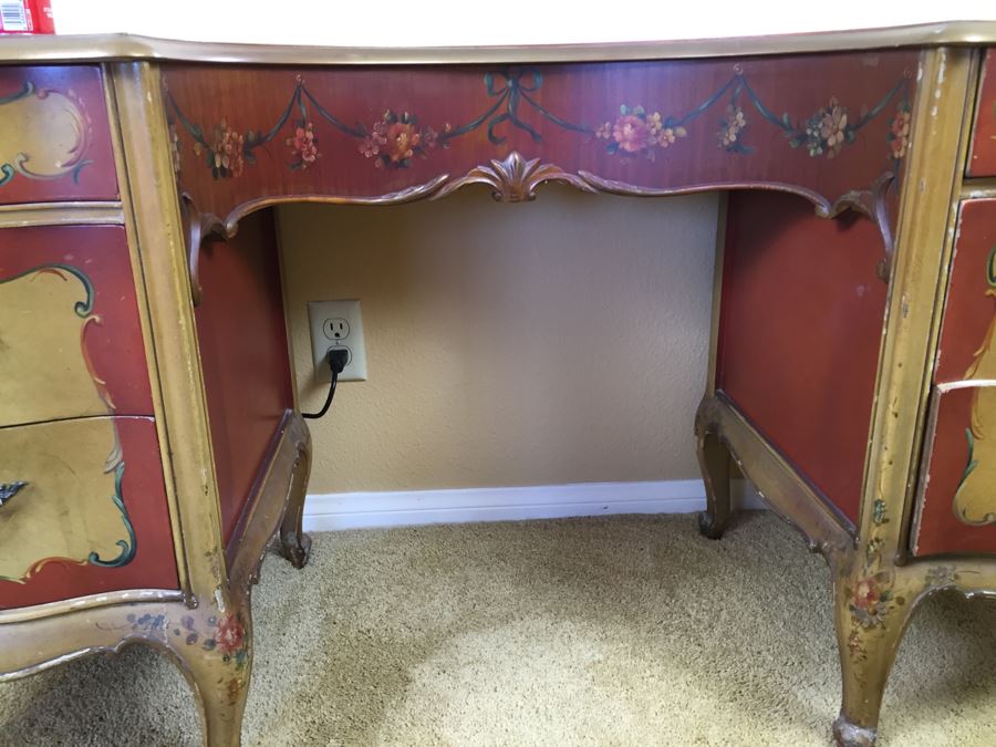 Stunning Vintage Hand Painted Vanity Table By Robert W. Irwin Grand Rapids, MI With Floral Motif [Photo 10]