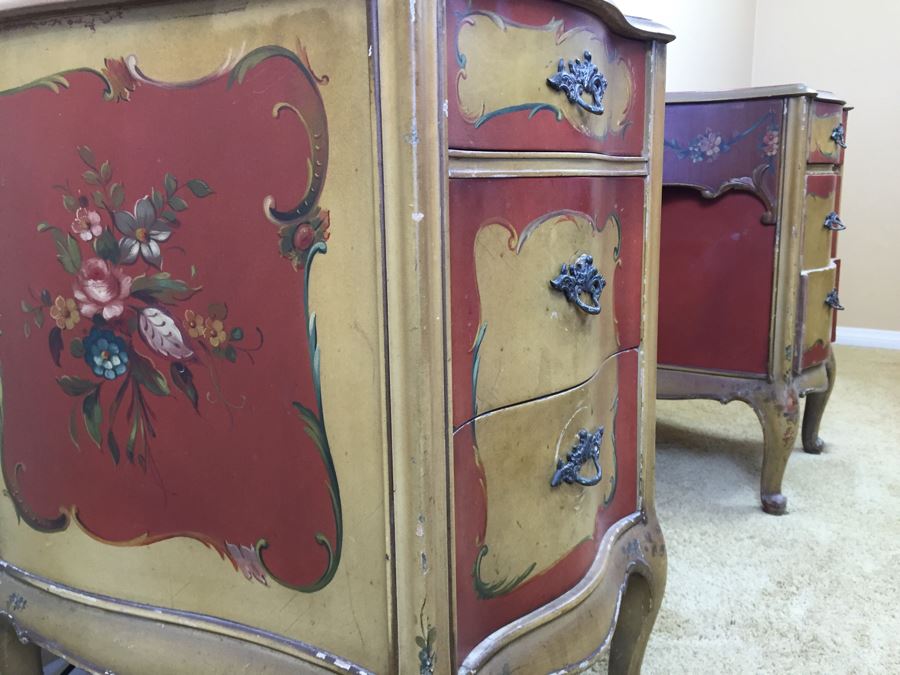 Stunning Vintage Hand Painted Vanity Table By Robert W. Irwin Grand Rapids, MI With Floral Motif [Photo 9]