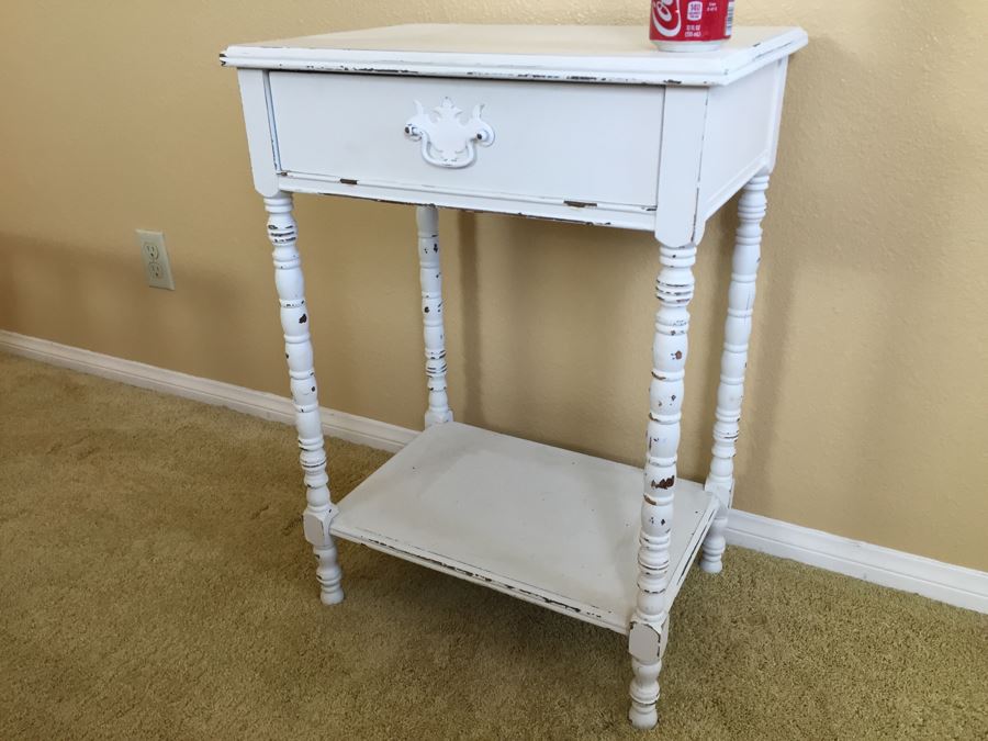 Shabby Chic White Side Table Nightstand With Drawer