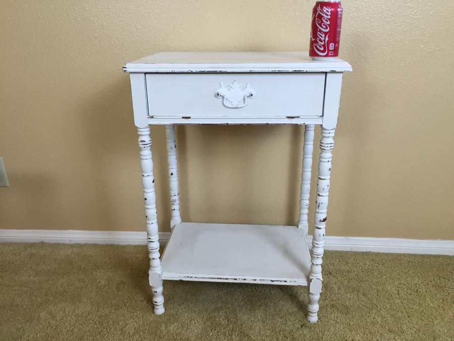 Shabby Chic White Side Table Nightstand With Drawer [Photo 1]