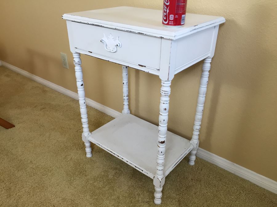 Shabby Chic White Side Table Nightstand With Drawer [Photo 2]