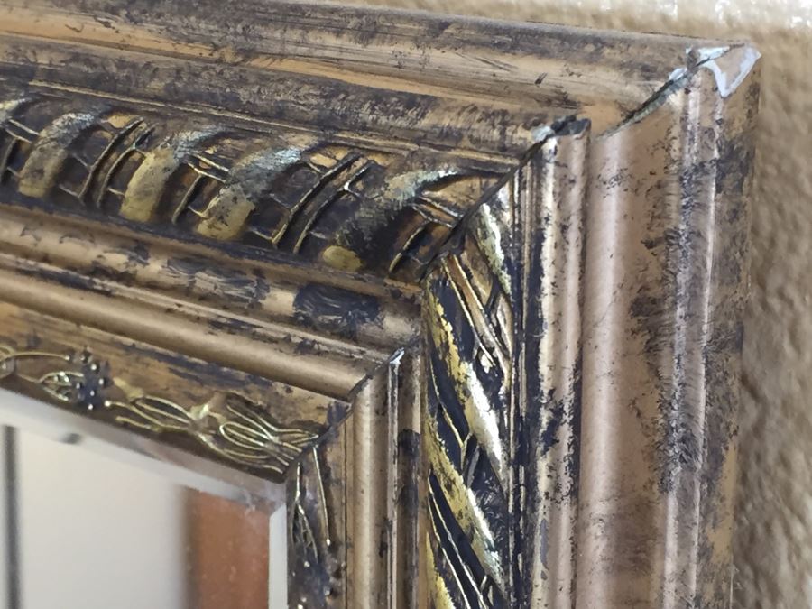 Gold Tone Beveled Glass Rectangular Wall Mirror  [Photo 4]